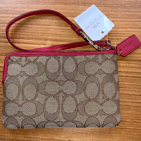 Coach Signature LARGE tan/red large wristlet - Picture 3 of 4